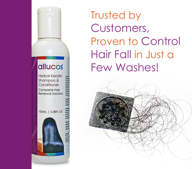ALLUCOS Herbal Keratin Shampoo & Conditioner – Anti-Dandruff, Anti-Hair Fall & Thickening | Controls Dry & Frizzy Hair | Sulfate & Paraben Free | For All Hair Types | 100 ml (Pack of 1) - Image 5