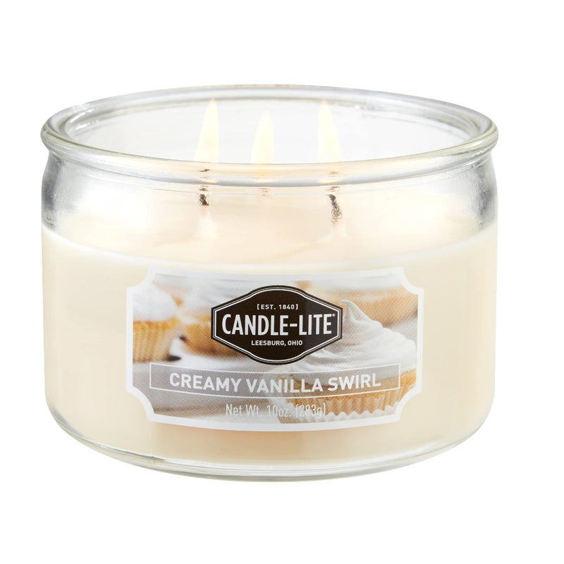 CANDLE-LITE شموع كاندل لايت المعطرة، عطر فانيليا كريمية، شمعة عطرية بثلاث فتائل بوزن 10 أونصات مع 20-40 ساعة من وقت الاحتراق، لون أبيض مائل إلى البيج - Image 1