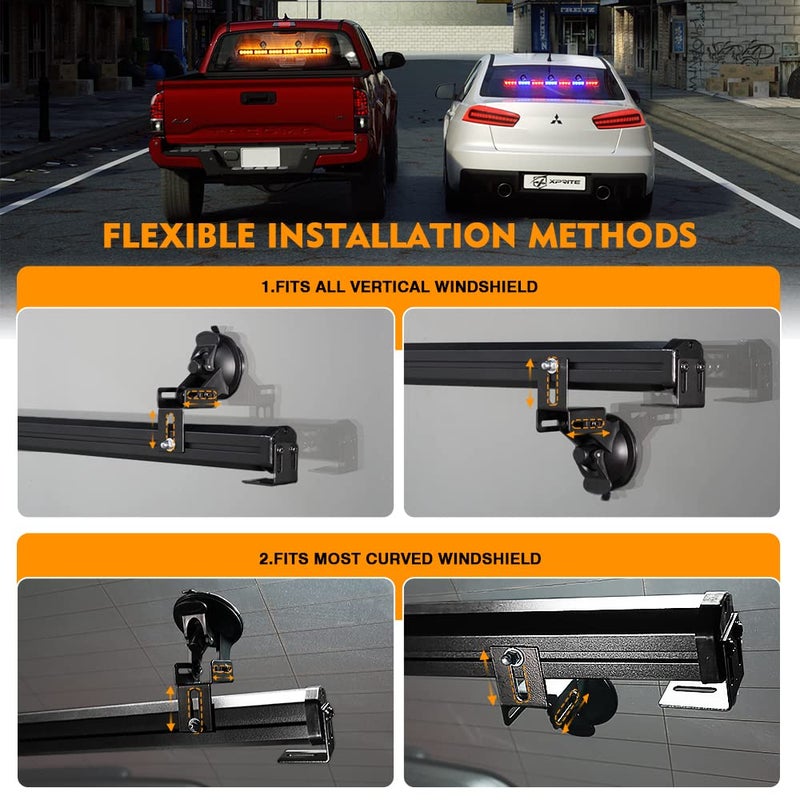 Xprite أضواء شرطة Xprite، شريط ضوء LED لمستشار المرور بطول 31.5 بوصة، 21 نمط وميض مع كوب شفط، أضواء طوارئ داخلية لزجاج السيارة الأمامي لمركبات المتطوعين للشرطة، أحمر أزرق - Image 5