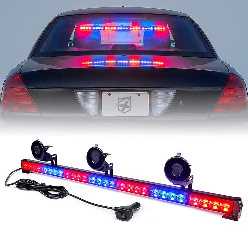 Xprite أضواء شرطة Xprite، شريط ضوء LED لمستشار المرور بطول 31.5 بوصة، 21 نمط وميض مع كوب شفط، أضواء طوارئ داخلية لزجاج السيارة الأمامي لمركبات المتطوعين للشرطة، أحمر أزرق - Image 1