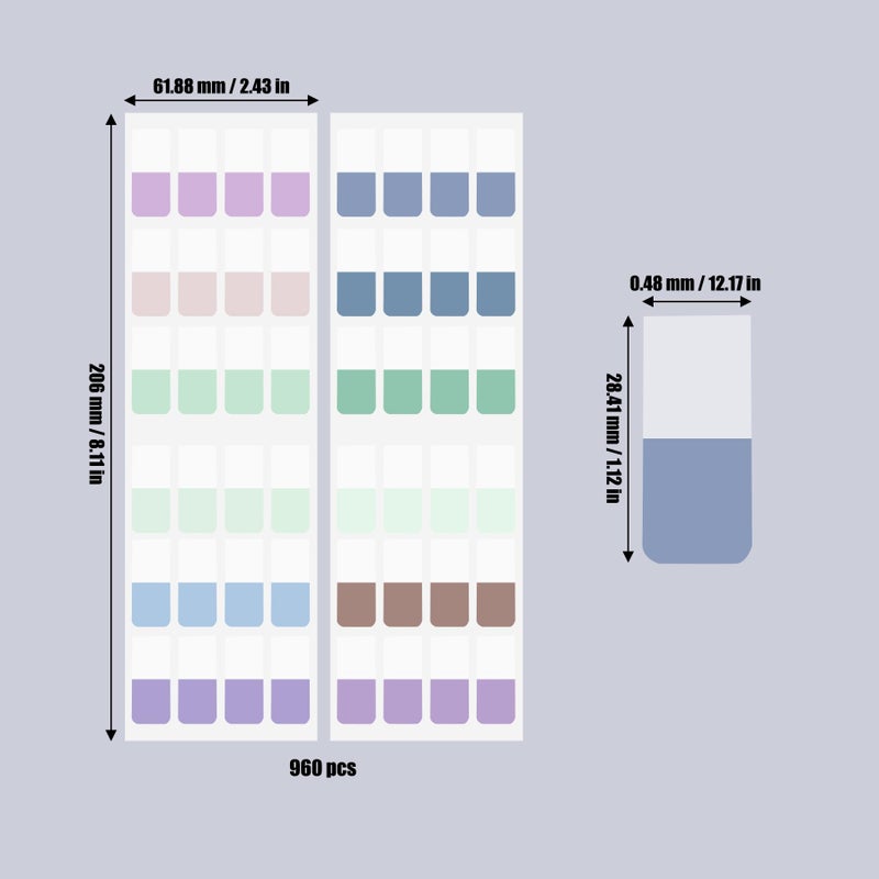AccEncyc 960 Pcs Colored Index Tab 0.5"x1.1" Large Book Sticky Tabs Repositionable Page Tabs Flags Page Markers Labels for Notebooks, Filing, Classification,12 Colors - Image 2
