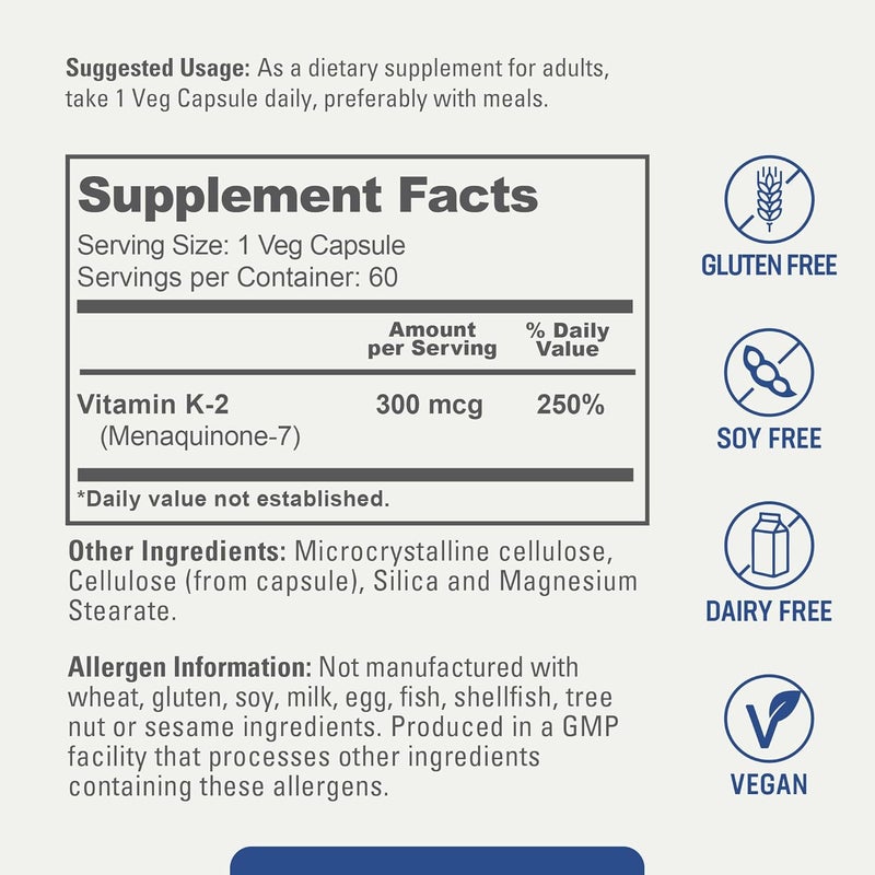 biophix بيوفكس فيتامين ك2 MK7 300 ميكروغرام 60 كبسولة نباتية مكمل عالي الفعالية لصحة العظام والمناعة - Image 3