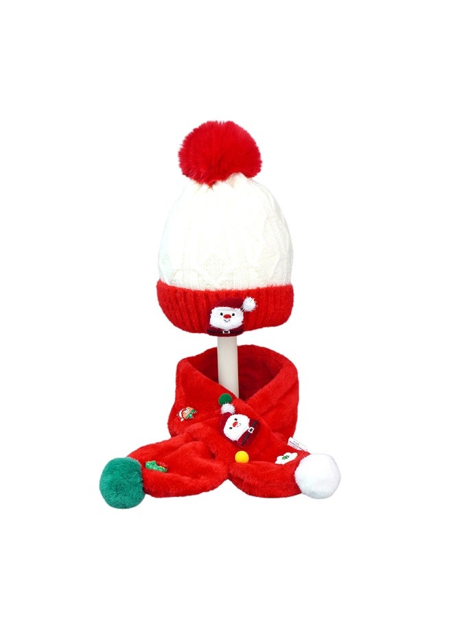 LITTLE SURPRISE BOX 2Pcs Red Santa Christmas Themed Winter Cap Beanie With Matching Long Style Neck Muffler For Kids - Image 1