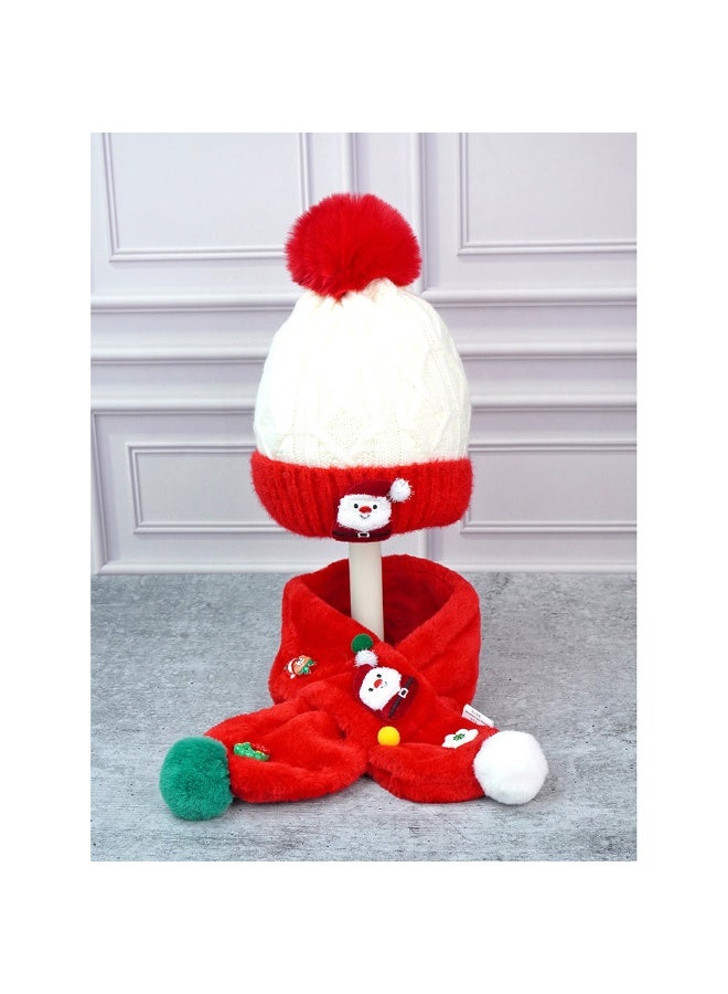 LITTLE SURPRISE BOX 2Pcs Red Santa Christmas Themed Winter Cap Beanie With Matching Long Style Neck Muffler For Kids - Image 2