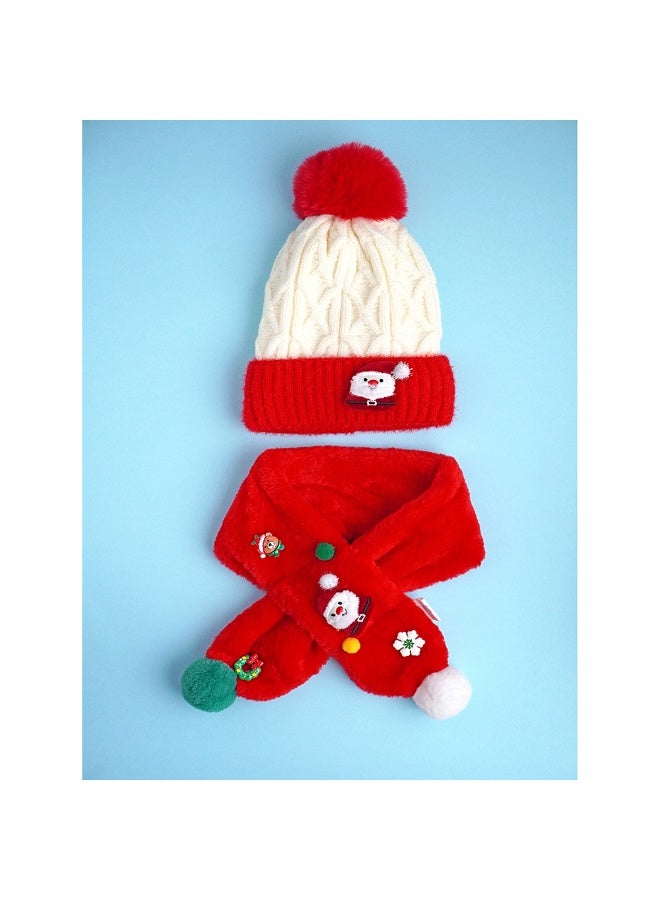 LITTLE SURPRISE BOX 2Pcs Red Santa Christmas Themed Winter Cap Beanie With Matching Long Style Neck Muffler For Kids - Image 5