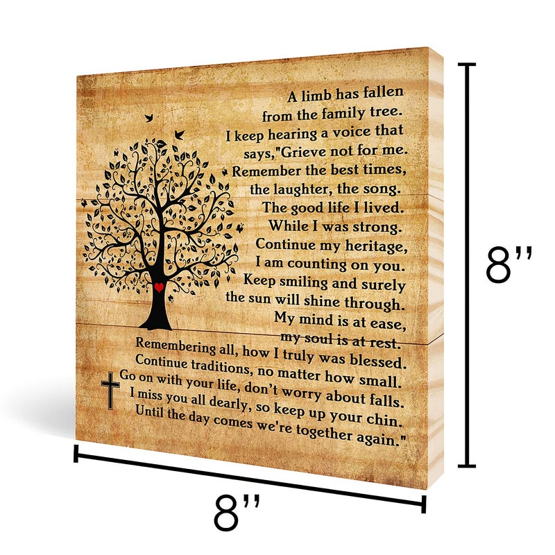 kullder Bereavement Sympathy Wood Plaque for Loss of Loved One  Christmas Loss of Loved One Memorial  Bereavement Plaque  Condolences Plaque  Grief Funeral  A Limb Has Fallen from Our Family Tree - 8''x8'' - Image 5