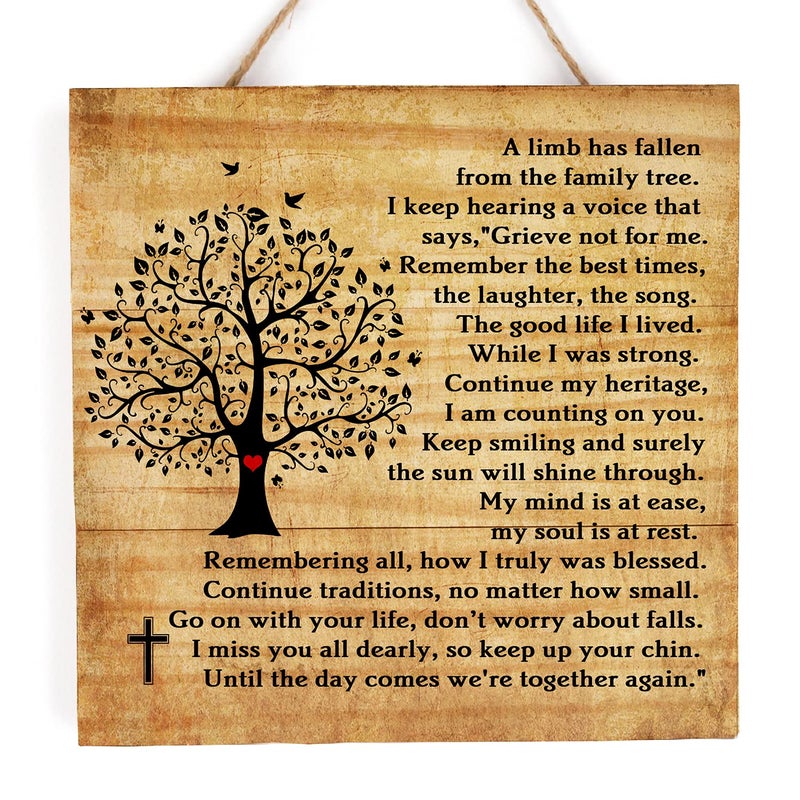 kullder Bereavement Sympathy Wood Plaque for Loss of Loved One  Christmas Loss of Loved One Memorial  Bereavement Plaque  Condolences Plaque  Grief Funeral  A Limb Has Fallen from Our Family Tree - 8''x8'' - Image 1
