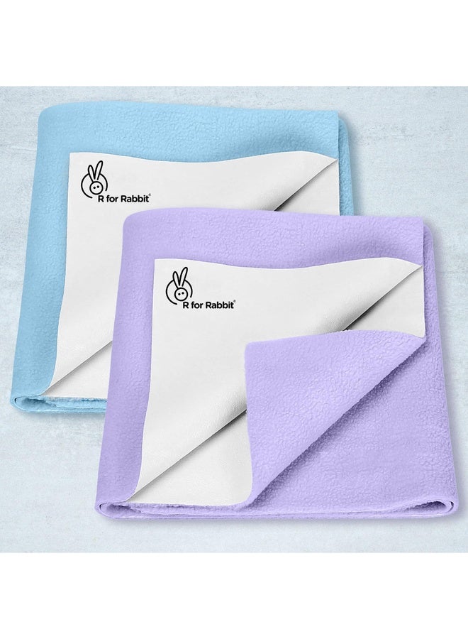 R for Rabbit Waterproof Quick Dry Sheet Bliss for Baby | Anti-Piling Fleece Breatheable Fabric Extra Absorbent Instant Dry Baby Bed/Cot Protector Mat (Size-M,Blue-Purple,Pack of 2) - Image 1