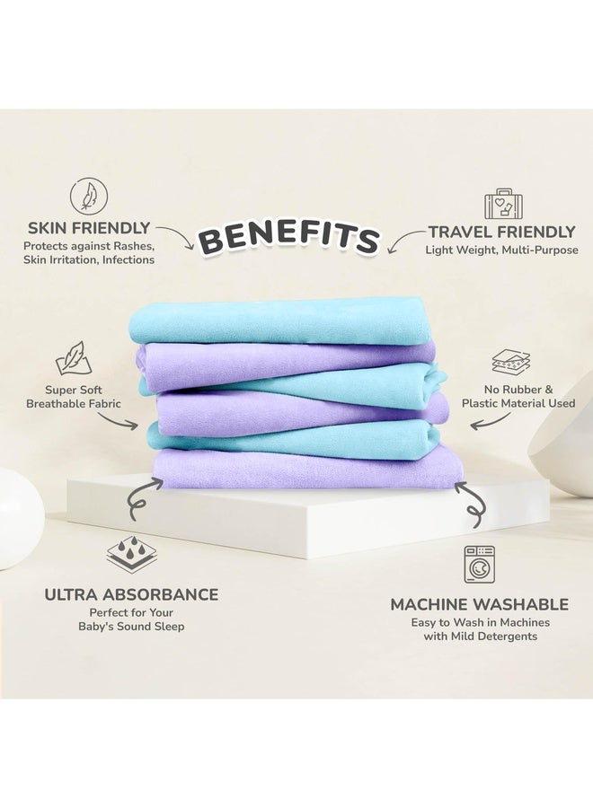 R for Rabbit Waterproof Quick Dry Sheet Bliss for Baby | Anti-Piling Fleece Breatheable Fabric Extra Absorbent Instant Dry Baby Bed/Cot Protector Mat (Size-M,Blue-Purple,Pack of 2) - Image 2