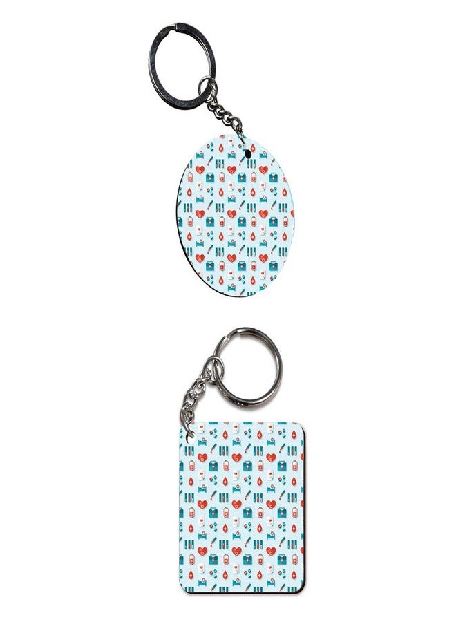 Plan To Gift Set of 2 | Circle & Square Shape Printed Wooden Keychains Docter Texture | Circle & Square Shape keyrings | Circle & Square Shape Keychains| Printed keyrings - Image 2