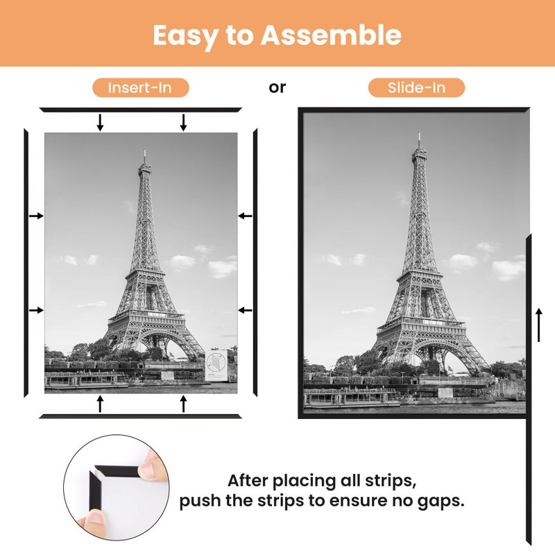 upsimples 16x24 Picture Frame Black 3 Pack, Scratch-Proof Poster Frames 16 x 24 for Photo Gallery - Slide-In Strips, Horizontal or Vertical Wall Mounting - Image 3