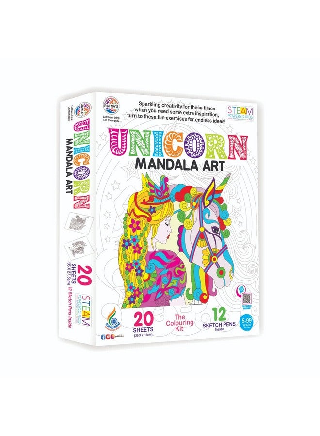 RATNA'S Mandala Art Unicorn Colouring Kit - 20 Sheets with 12 Sketch Pens Inside - Creative Coloring Fun for All Ages - Image 1