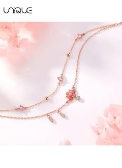 Unique Anklets - Lotus Pendant Anklets - Double Chain Anklets - Pink Diamond Anklets - Simple and Elegant - New Anklets - Women  - Image 2