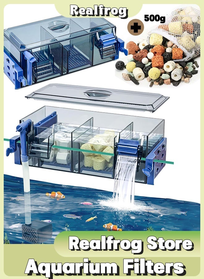 Realfrog Multi Layer Aquarium Fish Tank Filter with Waterfall Oxygenation Suitable for 10-20 Gallon Fish Tanks, Flexible Mounting, Dust & Splash Protection - Image 1