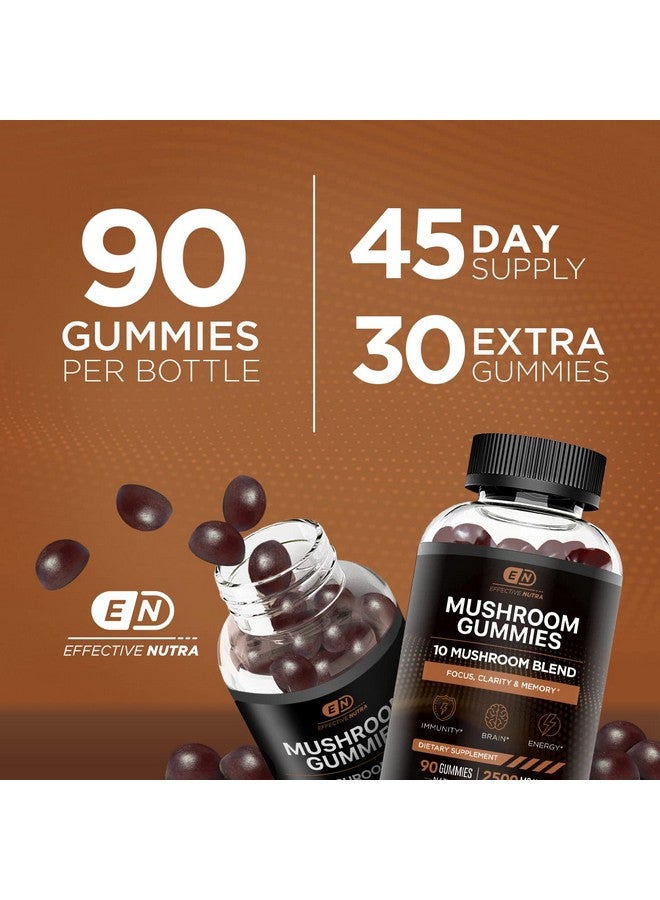 Effective Nutra EFFECTIVE NUTRA Mushroom Gummies 2500mg | 10 Blend w/Lions Mane, Reishi, Chaga, Cordyceps & More | Focus, Memory, Immunity, Energy | Natural Berry Flavor Supplement | Vegan, Made in USA (90ct) - Image 2