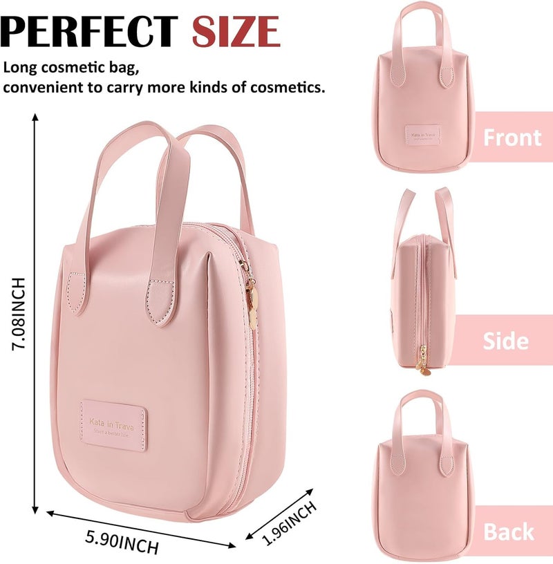 Brikipth Waterproof Makeup Bag Large Capacity Travel Cosmetic Bag Washable Portable Makeup Organizer Bag for Women Girls Portable Hanging Organizer Double Zipper Cosmetic Bags Pink - Image 3