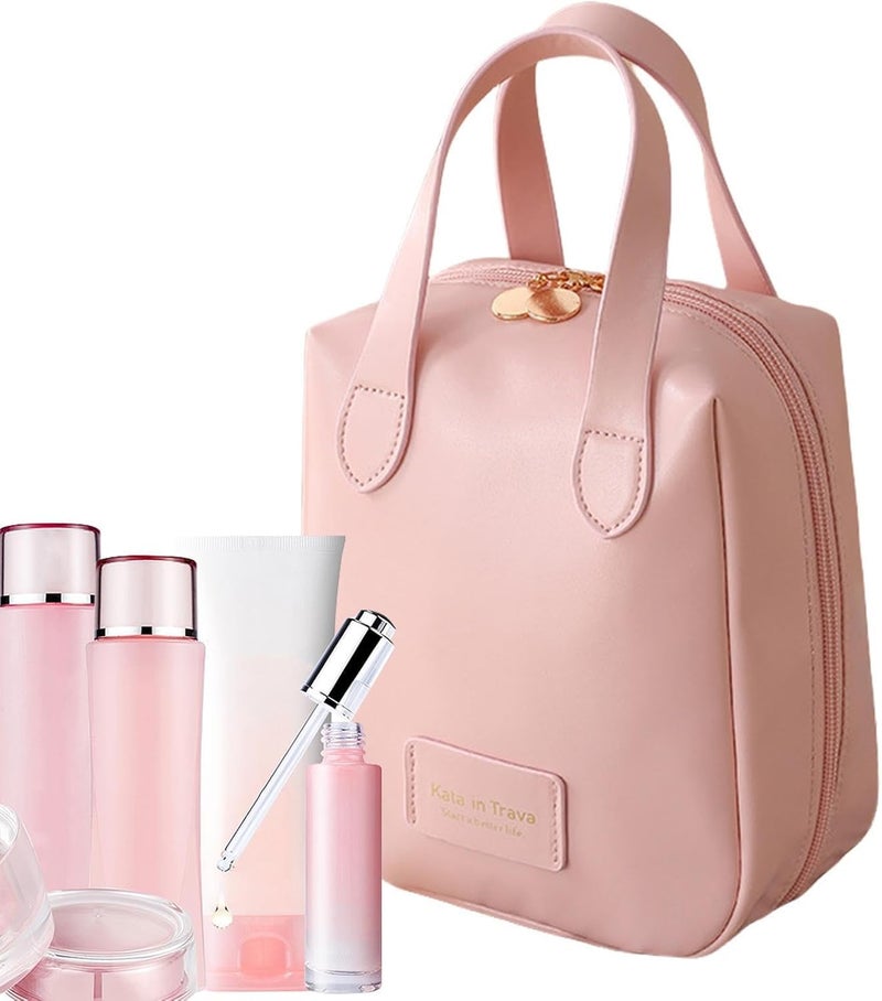 Brikipth Waterproof Makeup Bag Large Capacity Travel Cosmetic Bag Washable Portable Makeup Organizer Bag for Women Girls Portable Hanging Organizer Double Zipper Cosmetic Bags Pink - Image 1