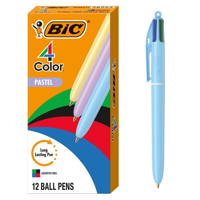 BIC 4 Color Pastel Ballpoint Pen with 10 mm Medium Point Retractable 12Count Pack in Assorted Ink - Image 2