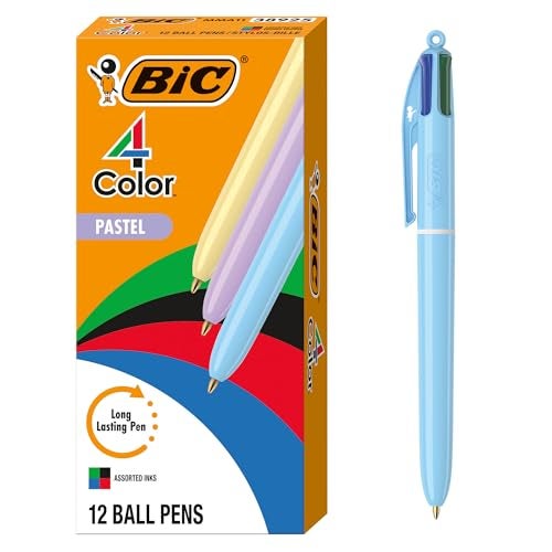 BIC 4 Color Pastel Ballpoint Pen with 10 mm Medium Point Retractable 12Count Pack in Assorted Ink - Image 1