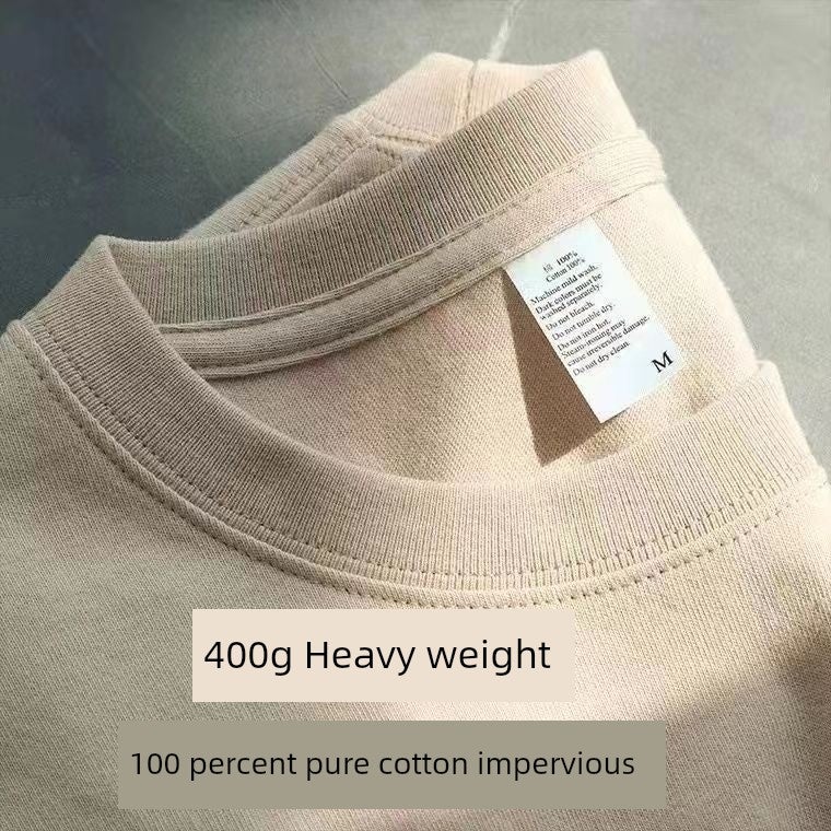Taro purple 400g heavyweight Xinjiang pure cotton short-sleeved T-shirt loose solid color round neck for men and women summer couple half-sleeved fashion - Image 2