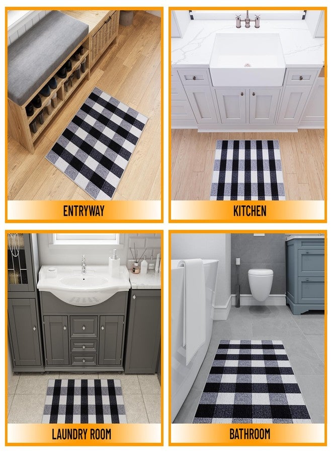 Ottomanson Rugs for Entryway 2'3" x 3' Non Slip Buffalo Plaid Small Area Rugs Durable Front Door Mat Rug Stain Resistant Entrance Rugs for Bathroom Kitchen Bedroom & Living Room, Black/White - Image 3