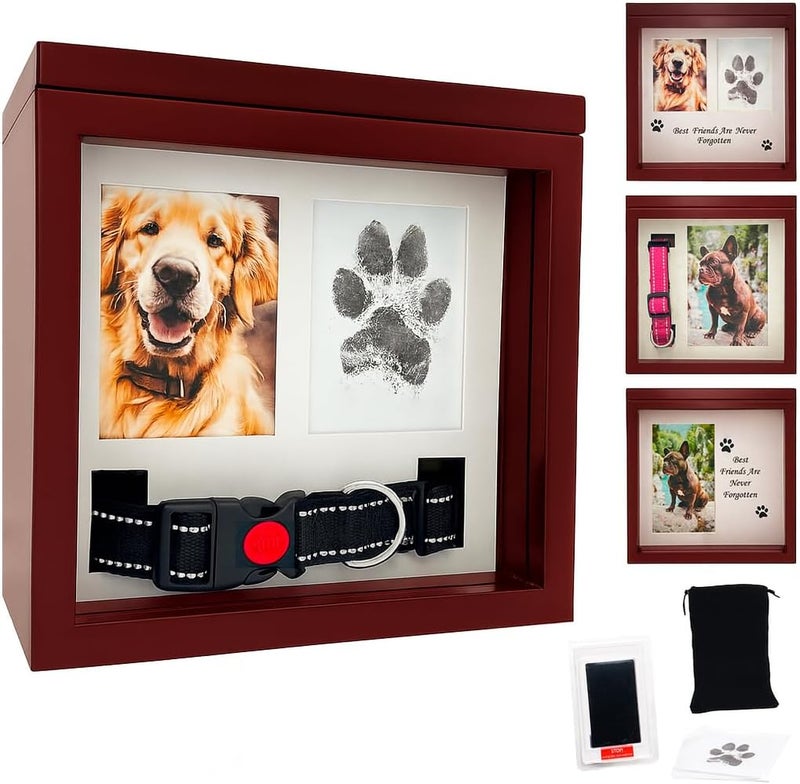 OtterPets Large Dog Urn for Ashes, 4 Customizable Displays with Paw Print Ink Kit, 8.5x8.5x5.8 Pet Urn for Dog Ashes, Pet Cremation Box, Cat Urn for Ashes, Dog Ashes Keepsake (Brown) - Image 1