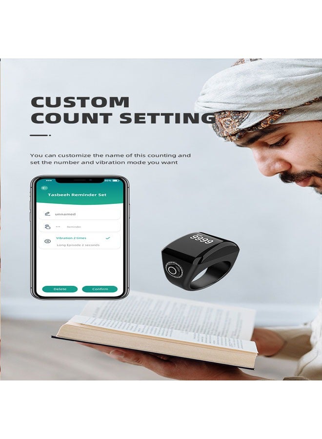 General Smart Qibla Muslim Tasbeeh Tasbih Zikr Ring with OLED Display Charging Dock, Islamic Electronics Zikir Prayer Reminder Finger Counter Ring with 5 Prayer Time Reminders (20mm)  - Image 4
