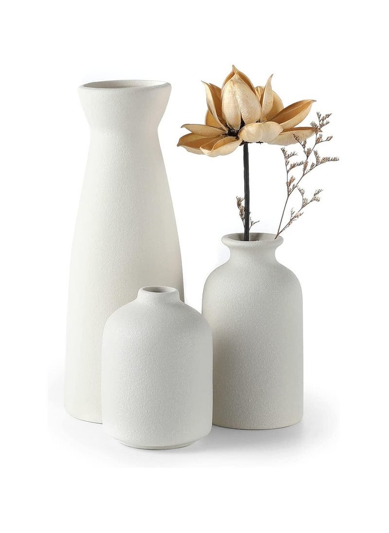 Captaintech White Ceramic vase Set-3 Small Flower vases for Decor,Modern Boho Farmhouse Home Decor,Modern Home Decor,Decorative vase for Pampas Grass&Dried Flowers,idea Shelf,Table,Bookshelf,Entryway Decor  - Image 1