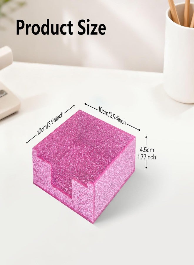 Luminzo Rose Pink Sparkling Sticky Note Holder, Glitter Acrylic Organizer, 3.94 x 3.94 in Multi-Use Tray for Office, School & Home Desk - Image 2