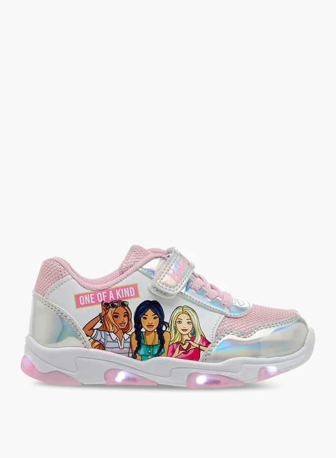 Barbie Girls Printed Light-Up Sneakers with Hook and Loop Closure