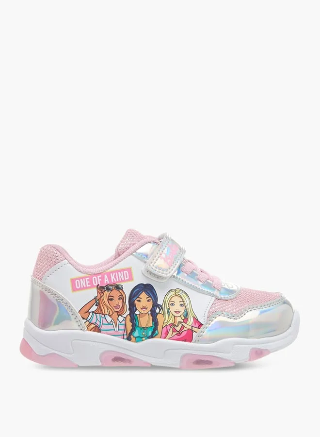 Barbie Girls Printed Light-Up Sneakers with Hook and Loop Closure
