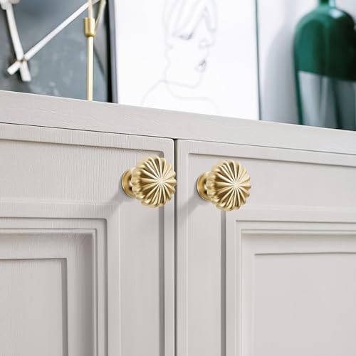FAPUAL 10 Pack Gold Cabinet Knobs for Kitchen Cabinets and Dresser Drawers，Zinc Alloy Brushed Brass Hardware Handles Pulls，Vintage Cupboard Drawer Knob - Image 3