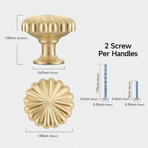 FAPUAL 10 Pack Gold Cabinet Knobs for Kitchen Cabinets and Dresser Drawers，Zinc Alloy Brushed Brass Hardware Handles Pulls，Vintage Cupboard Drawer Knob - Image 2