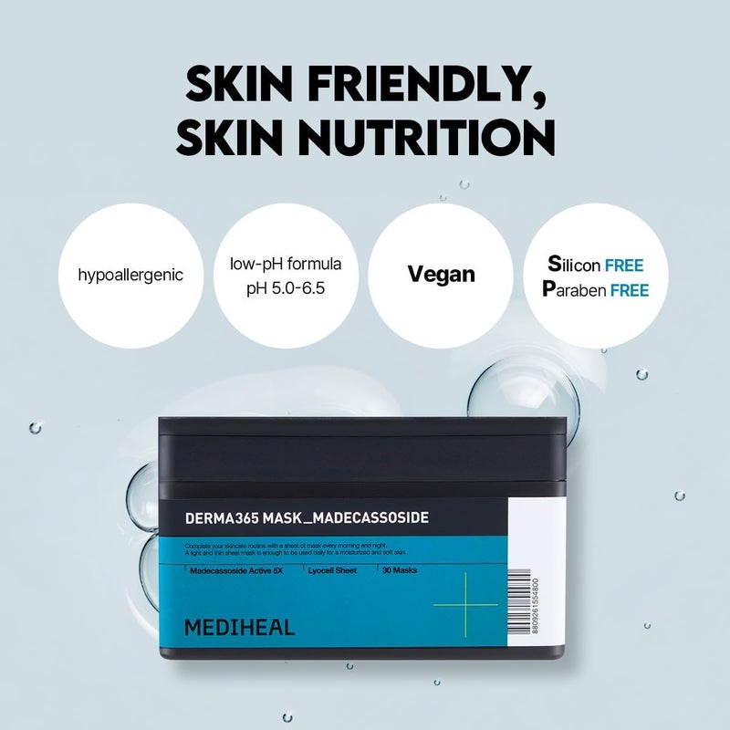 Mediheal Derma 365 Madecassoside Mask (30 Masks) - Daily Skin Care Mask for Deeply Comforting and Calming Skin with Madecassoside - Image 4