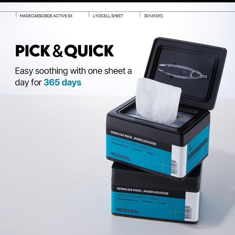 Mediheal Derma 365 Madecassoside Mask (30 Masks) - Daily Skin Care Mask for Deeply Comforting and Calming Skin with Madecassoside - Image 2