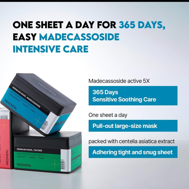 Mediheal Derma 365 Madecassoside Mask (30 Masks) - Daily Skin Care Mask for Deeply Comforting and Calming Skin with Madecassoside - Image 3