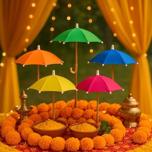 Wanna Party 5 Pack Colorful Cute Mini Umbrellas for Mehandi,Haldi Decoration Items,Photography Props Home Decoration Supplies - Image 3