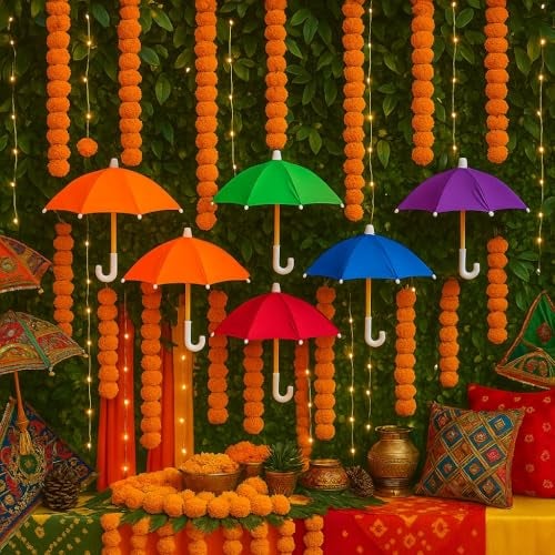 Wanna Party 5 Pack Colorful Cute Mini Umbrellas for Mehandi,Haldi Decoration Items,Photography Props Home Decoration Supplies - Image 4