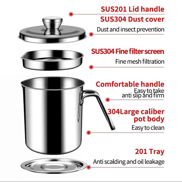 ECAPT Stainless Steel Oil Pot with Lid Cooking Oil Fat Separator for Filter Residue 17 L Pack of 1 Pc - Image 4