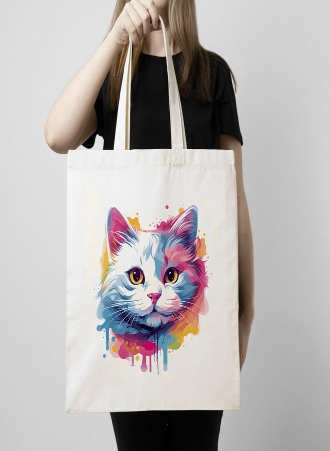 ARTBUG Tote Bag for Women with zip, Aesthetic Canvas tote bag for college girls, office, stylish and reusable - Cat - D No - 088 - Image 3