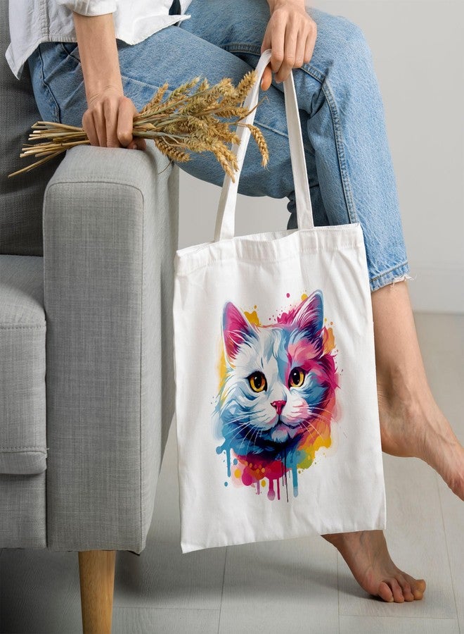 ARTBUG Tote Bag for Women with zip, Aesthetic Canvas tote bag for college girls, office, stylish and reusable - Cat - D No - 088 - Image 2