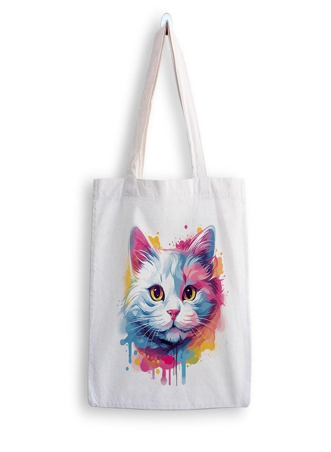 ARTBUG Tote Bag for Women with zip, Aesthetic Canvas tote bag for college girls, office, stylish and reusable - Cat - D No - 088 - Image 1