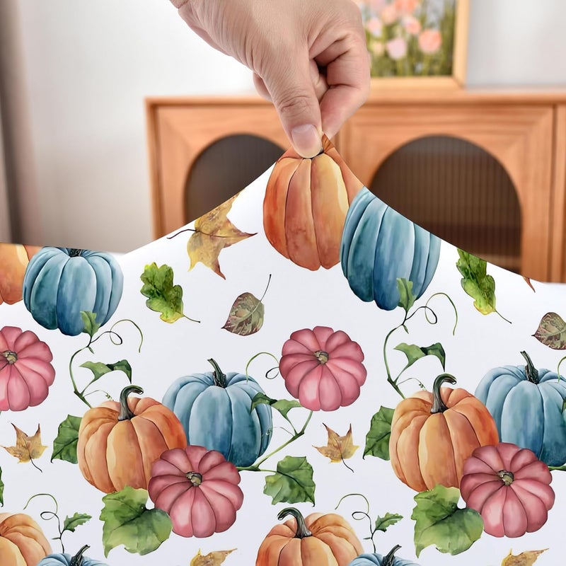 Amonsa Holiday Tablecloth for Thanksgiving Fitted Card Table Cover with Elastic：No Sliding Stretchy Spandex Square Table Cloths Blue Pumpins 48 x 48 Inch - Image 3