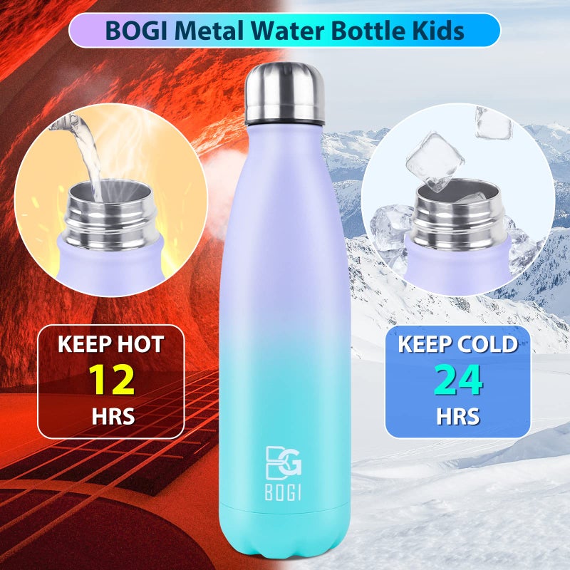 BOGI Insulated Water Bottle  25oz Stainless Steel Water Bottles  Leak Proof Sports Metal Water Bottles Keep Cold for 24 Hours and Hot for 12 Hours BPA Free kids water bottle for School (Purple Mint) - Image 4