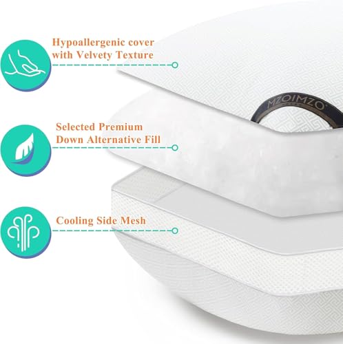MZOIMZO Luxury Comfy Hotel Collection Bed Pillows for Sleeping- Firm Standard Size Set of 2, Gusseted Cooling Side Mesh Design with Premium Down Alternative Filling for Back, Stomach or Side Sleepers - Image 3