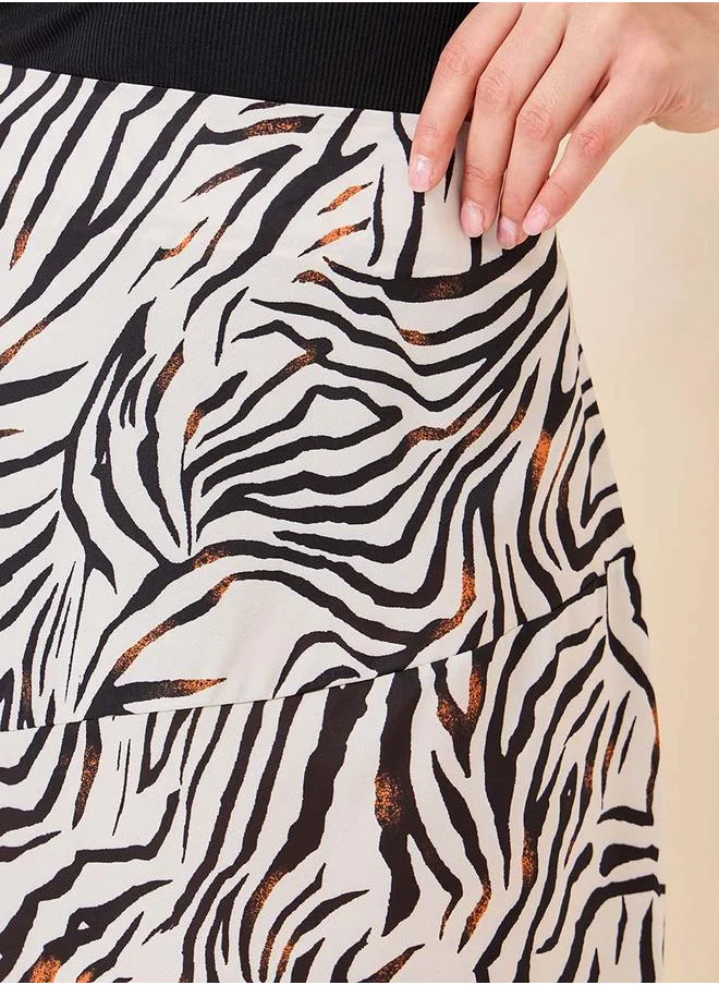 ستايلي Zebra Print Mid Rise Midi Skirt