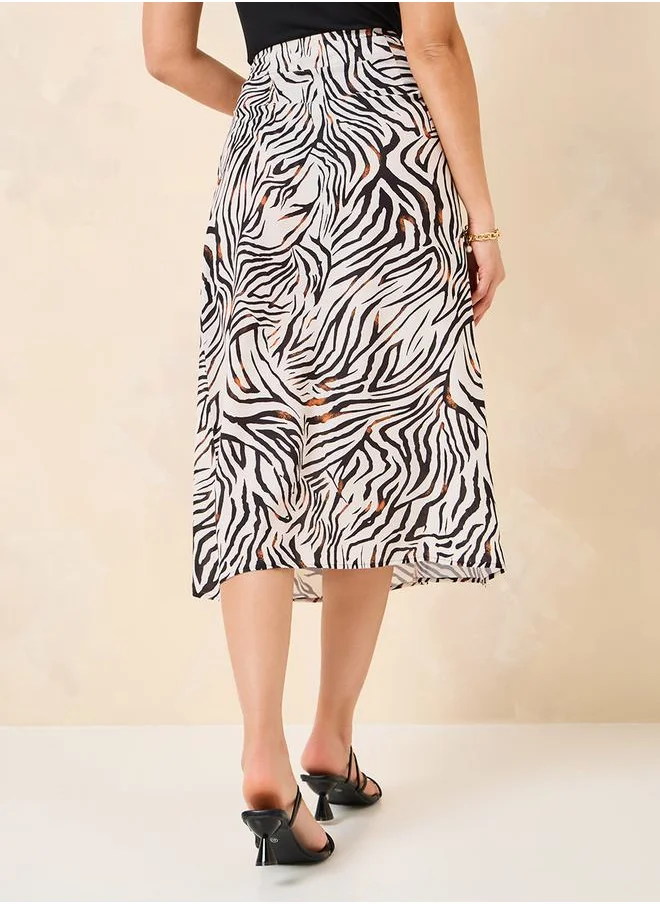 ستايلي Zebra Print Mid Rise Midi Skirt
