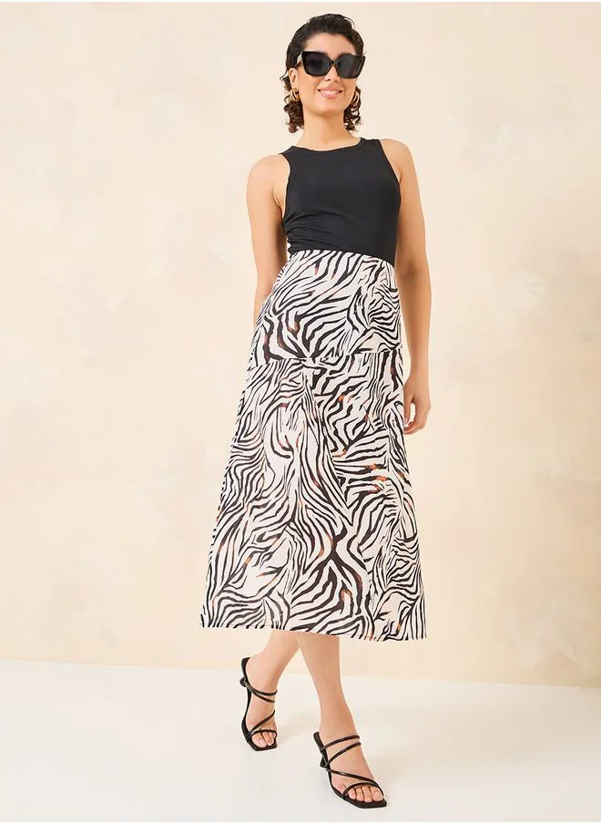 ستايلي Zebra Print Mid Rise Midi Skirt