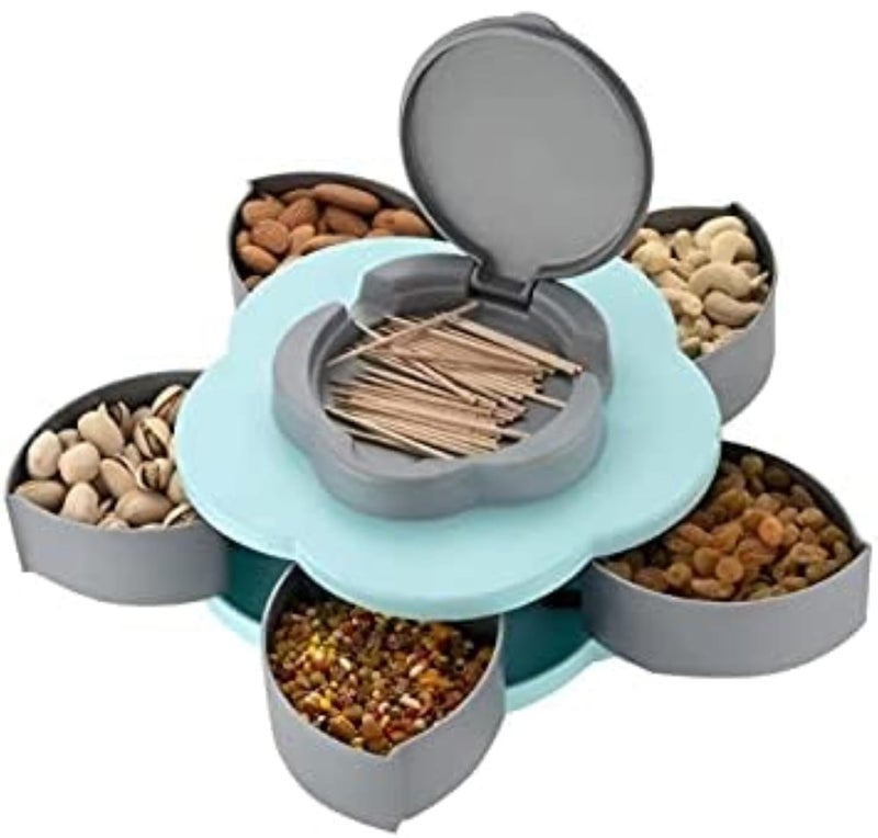 MANIH 5 Compartments Flower Small Size Serving Rotating Tray For Dry Fruit Candy Chocolate Snacks Storage Box With Mobile Phone Stand - Image 1