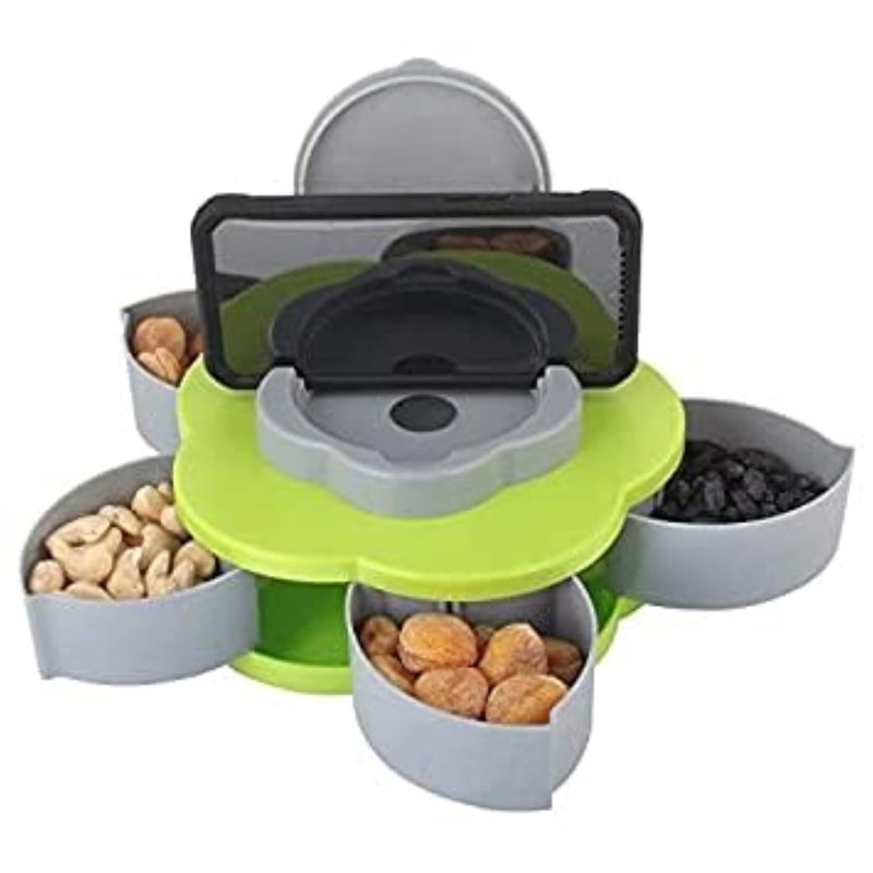 MANIH 5 Compartments Flower Small Size Serving Rotating Tray For Dry Fruit Candy Chocolate Snacks Storage Box With Mobile Phone Stand - Image 4